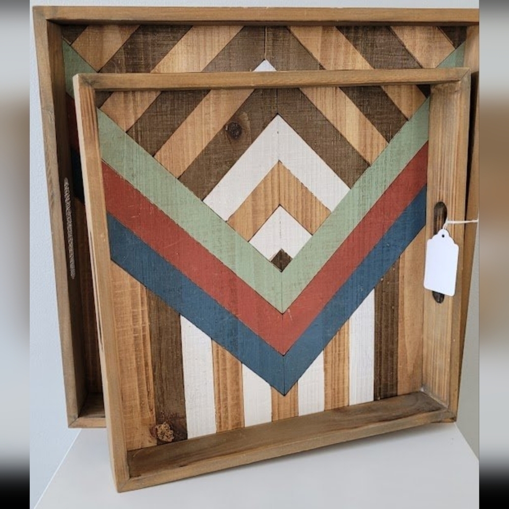 2 New Geometric Wooden Serving Trays - Picture 7 of 7
